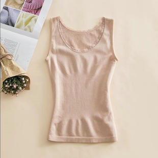 薄绒护背收腰显瘦美体蕾丝吊带紧身无袖 肤色保暖内衣打底棉背心女