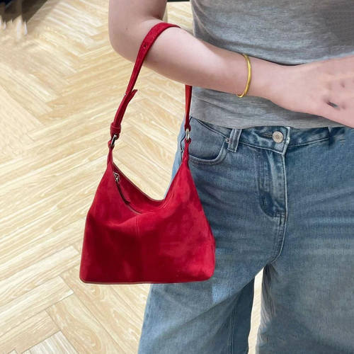 磨砂羊皮饺子包腋下hobo包包女2025新百搭通勤单肩包斜挎小托特包