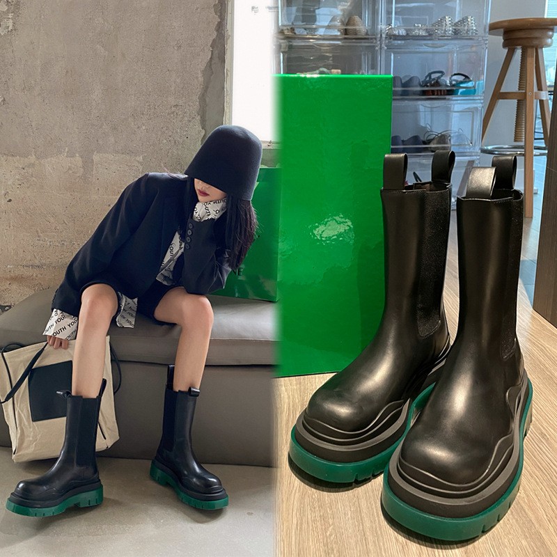 卡美路厚底真皮马丁靴女2025秋冬季新款勁王增高松糕系带短靴女鞋