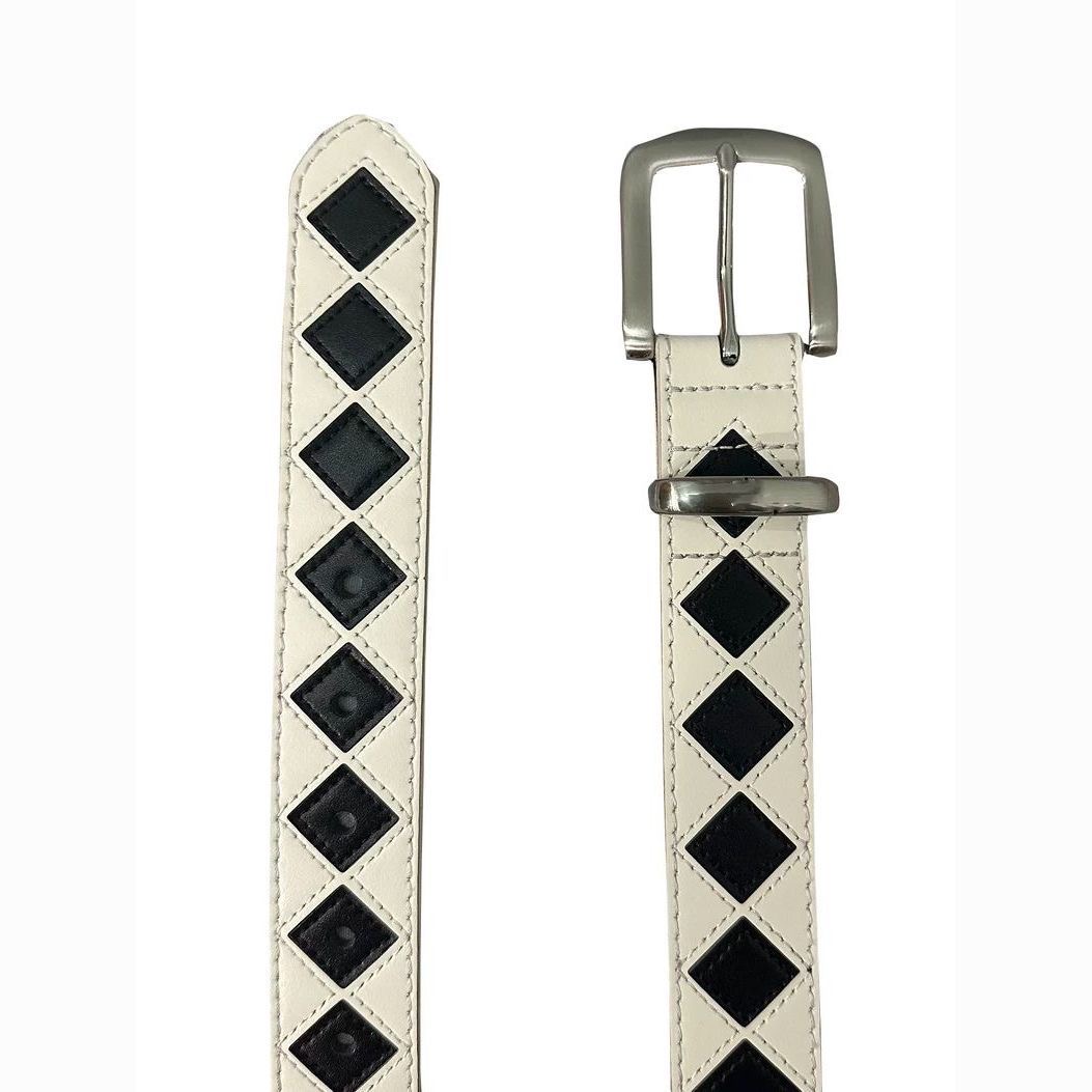 黑白格休闲男女菱形皮革针扣皮带