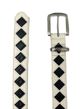 STU风小众黑白格休闲男女菱形皮革针扣皮带ins风百搭vibe风腰带