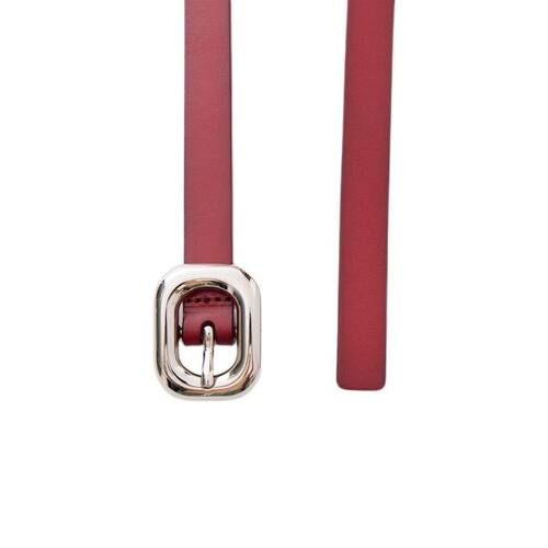 意大利头层皮银色金属扣头女腰带