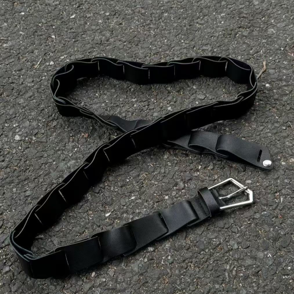 异型环扣拼接意大利小牛皮腰带