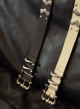 NOT UGLY 25SS 鸢尾花剑道头层牛皮雕刻烫金哑光银牛皮皮带腰带