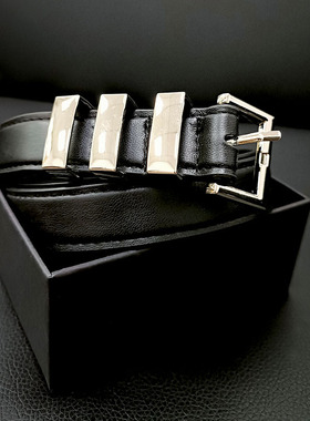 现货自主s家hedi风金属牛皮高街摇滚黑色三段扣皮带腰带男女同款