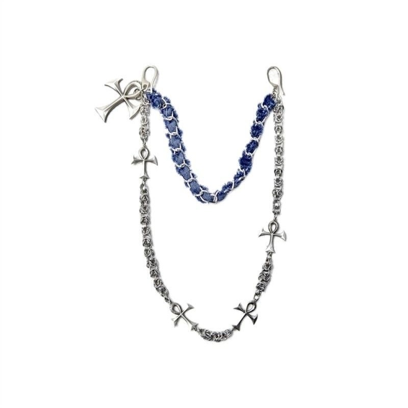 环形龙骨链牛仔拼接金属裤链