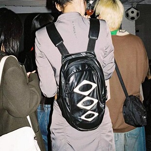 春树自主MSCHF韩国小众设计RHOMBUS MINI BACKPACK皮质拉链双肩包