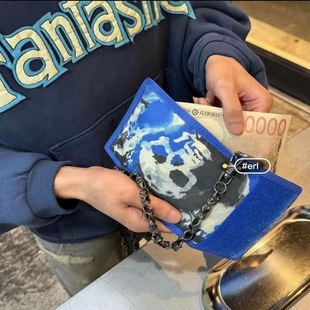 ERL做旧骷髅头多功能蓝色钱包朋克裤 摇滚链腰间挂饰潮 链24FW个性