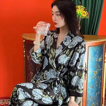 春秋冰丝睡衣女高级感冰雪丝春夏款仿真丝绸缎网红爆款家居服套装