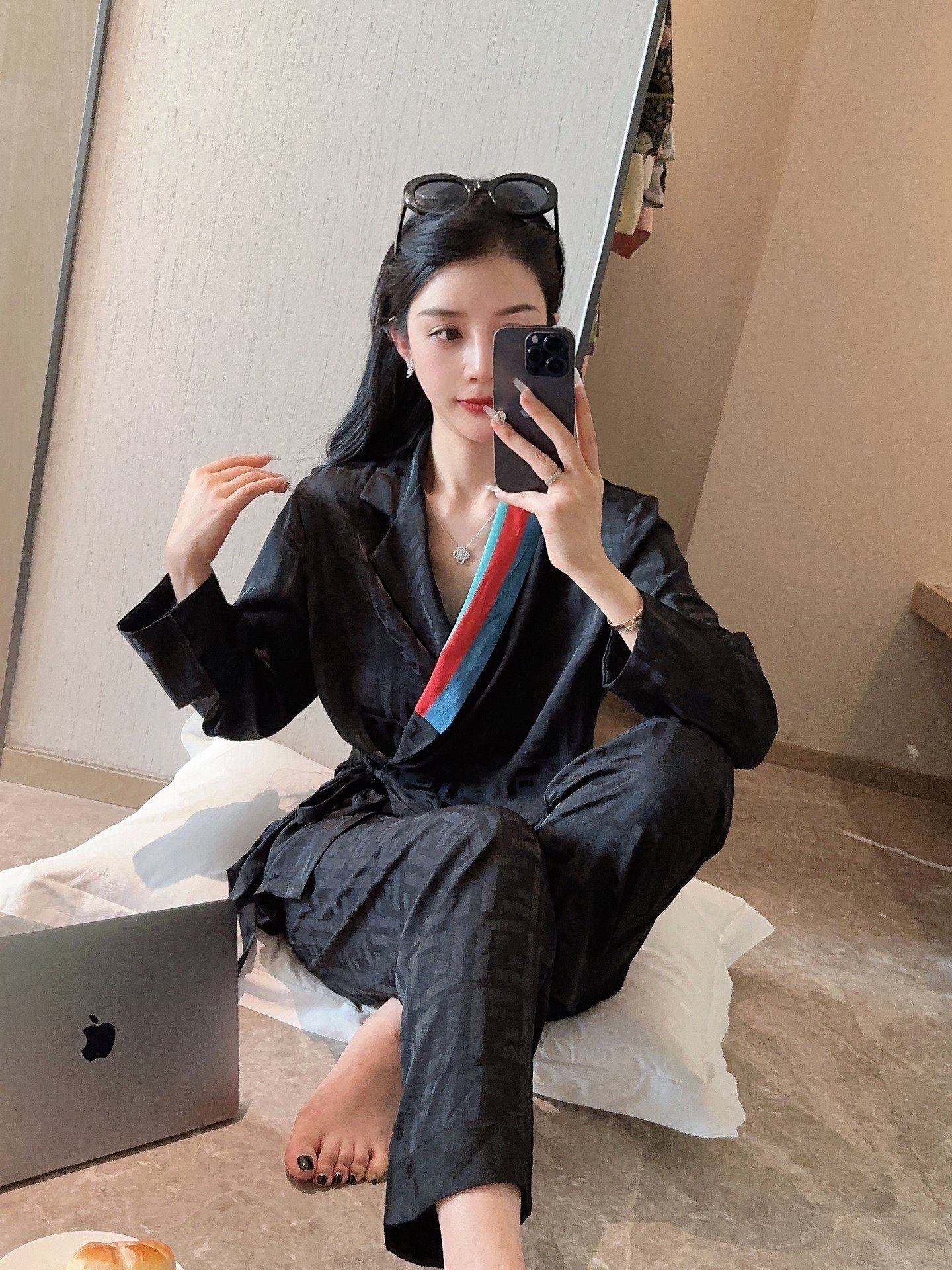 春秋新款冰丝睡衣女士时尚休闲系睡衣/家居服套装