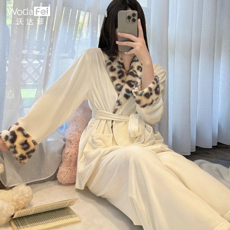 秋冬款豹纹加绒睡衣女高级感海岛