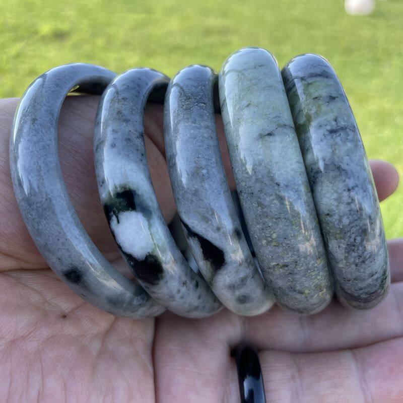 产地货源天然玉石正品陕西蓝田玉老矿料墨翠青花玉手镯女款玉镯子