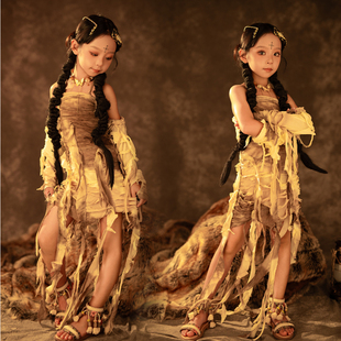 女童沙丘废土风潮服T台走秀复古西部牛仔儿童朋克风机车走秀演出