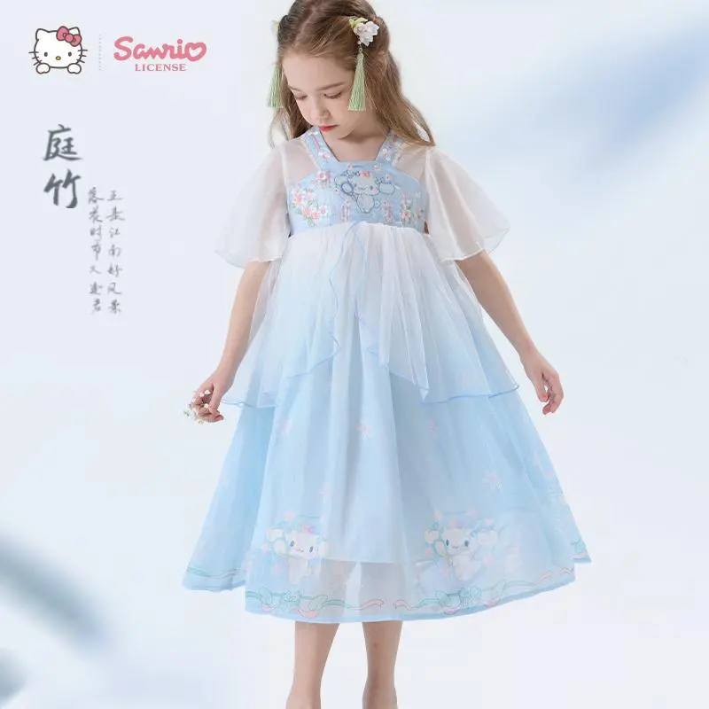 玉桂狗女童连衣裙儿童汉服夏装新款裙子中大童国风洋气甜美纱裙