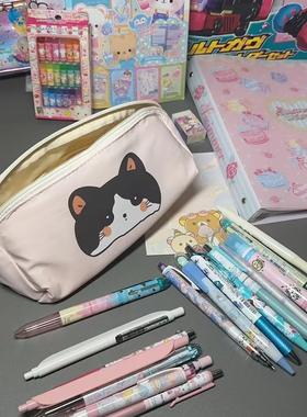 MANCHE原创新款敞开化妆包大容量黑猫印花立体笔袋学生桌面收纳袋