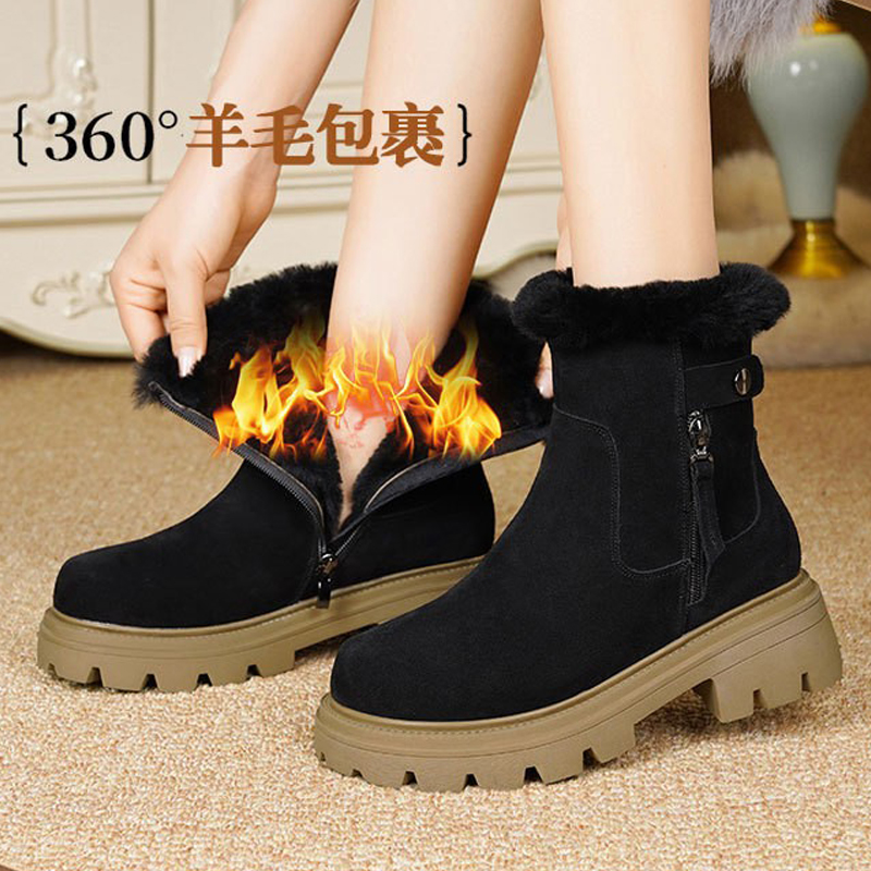 2025新款东北厚底雪地靴加绒加厚大棉鞋 41-43真皮羊毛鞋工装短靴