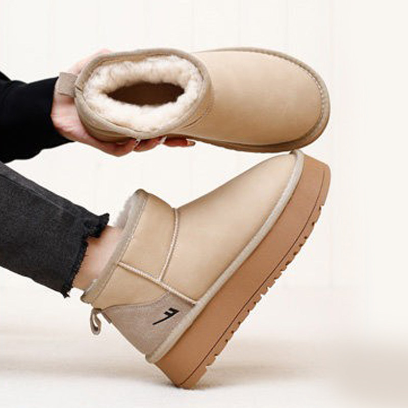 回力米色雪地靴厚底5cm女士冬鞋短筒 加厚加绒皮面中年妈妈棉鞋子,女鞋,时尚雪地靴,淘宝优惠券,粉丝福利购,淘宝优惠卷