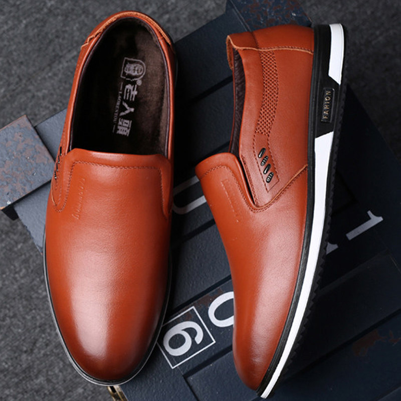 老人头真皮男士运动鞋无鞋带加厚加绒冬平底鞋子中年爸爸休闲单鞋,流行男鞋,单鞋,淘宝优惠券,粉丝福利购,淘宝优惠卷