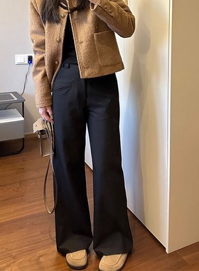 99240-35微喇阔腿西装裤子女大码胖mm显瘦梨型身材小个子穿搭垂感