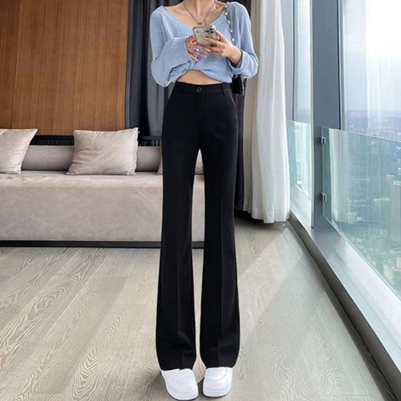 99166-040高腰黑色微喇叭裤西装裤子大码女胖mm显瘦高级感马蹄裤