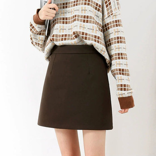 99195-035秋冬遮肉a字短裙大码毛呢高腰半身包臀裙子胖mm遮肚显瘦