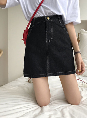 9393-028黑色短裙小个子微胖女生穿搭适合胖人的大码a字半身裙子