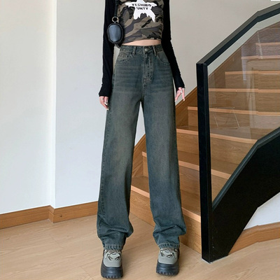 水泥灰牛仔裤大码女胖mm