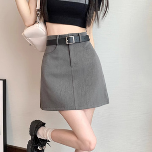 显瘦遮肚梨型身材a字包臀半身裙 短裙子胖mm大码 99281 32灰色西装