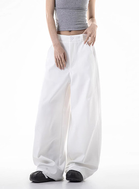 99288-40白色弯刀西装裤子大码女胖mm显瘦梨型身材高腰宽松阔腿裤