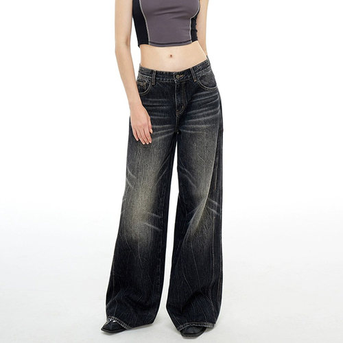 高腰阔腿牛仔裤女大码胖mm炸街