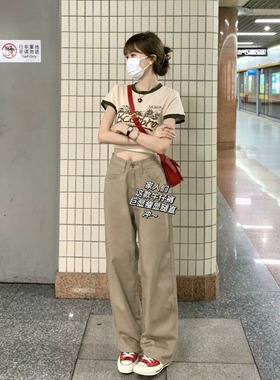 77099-038直筒牛仔裤大码女胖mm苹果型身材穿搭显瘦高腰阔腿裤子