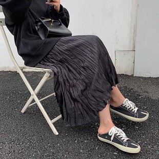 99128-036高腰皱褶长裙大码半身裙子胖mm遮肚显瘦遮肉a字半裙遮胯