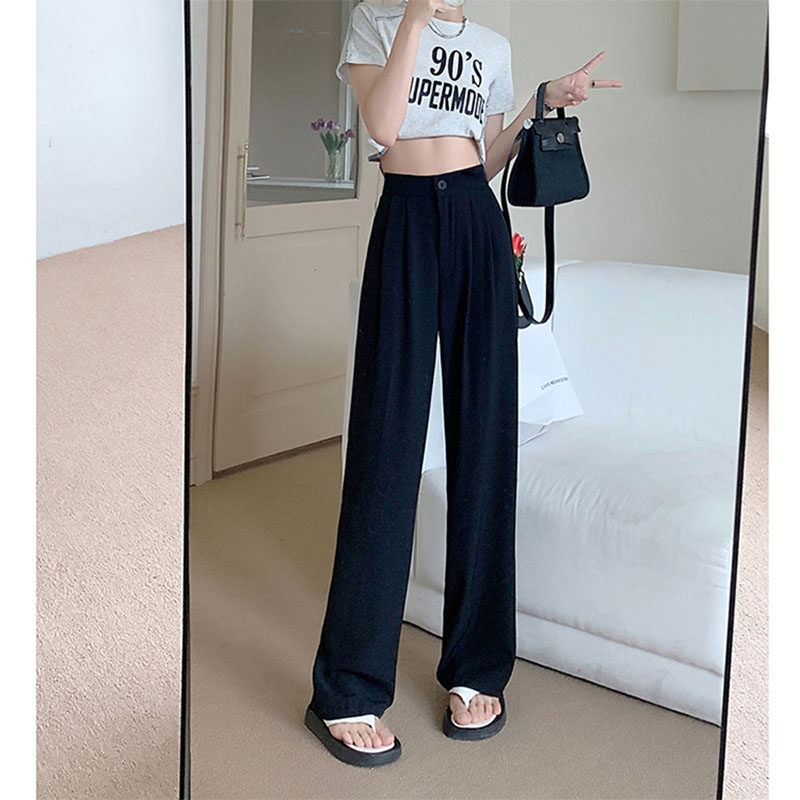 9820-038西装裤大码女胖mm遮胯显瘦高腰直筒垂坠感梨型身材穿搭