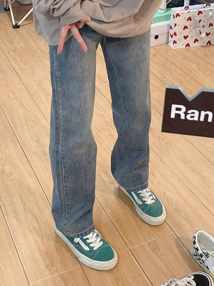 9852-038大码宽松直筒牛仔裤女胖mm梨型身材穿搭显瘦高腰阔腿裤