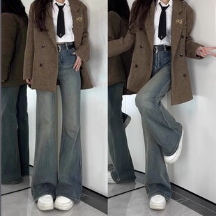 77202-42高腰弹力不贴腿微喇牛仔裤子女胖mm大码显瘦梨型身材穿搭