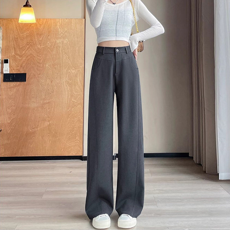 99260-38灰色西装裤子大码女胖mm显瘦梨型身材穿搭高腰窄版阔腿裤