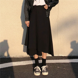 9323-040大码半身裙胖mm不规则中长款高腰a字裙大腿粗的女生裙子
