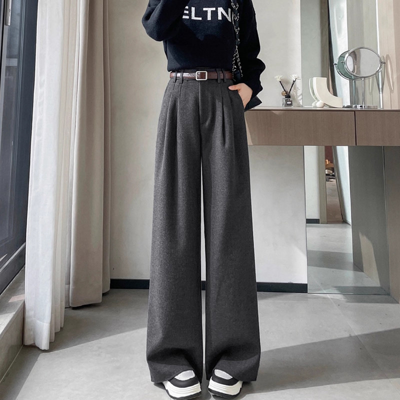 99306-4?毛呢阔腿裤子女胖mm大码显瘦梨型身材穿搭高腰秋冬季加厚