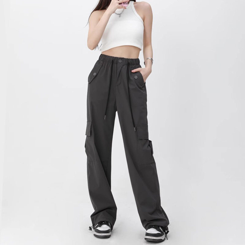 99231-045美式工装裤子女大码胖mm显瘦梨型身材高腰阔腿西装裤