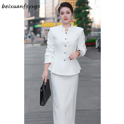 轻奢风高级感白色套装女韩版单排扣西装外套半身裙两件套X1010