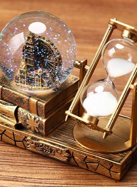608复古塔铁沙漏计发时器水晶生球八音盒光桌面摆件学毕业圣诞节