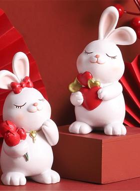 如果创意情侣兔新婚子喜家居装饰品结庆R7B1K0婚情人节礼面物可爱