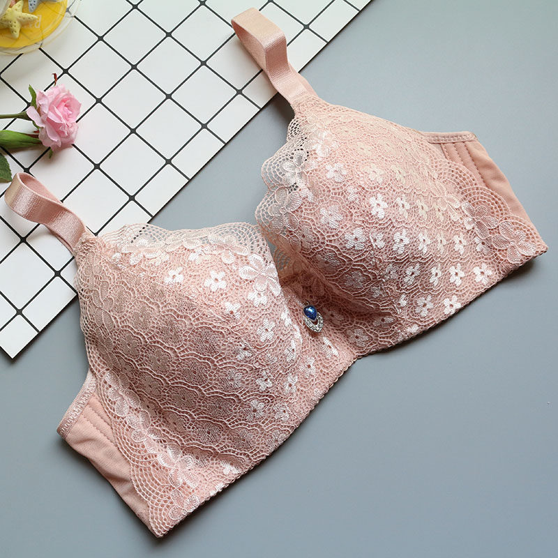 夏柔软超薄文胸无海绵薄款内衣大胸显小调整型胸罩三排扣纯棉蕾丝