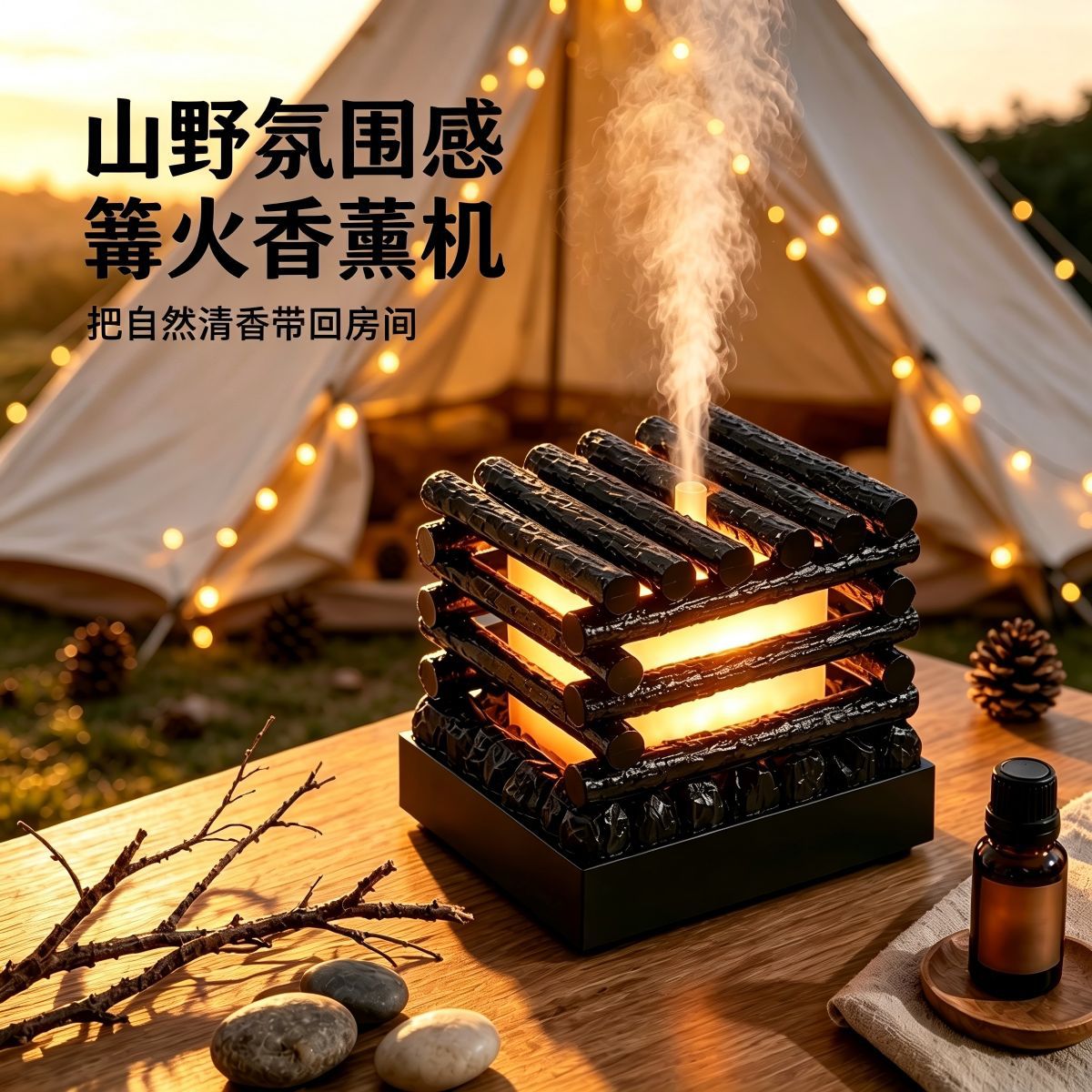仿真柴火堆香薰机氛围灯香薰加湿器桌面雾化扩香机闺蜜送礼品定制