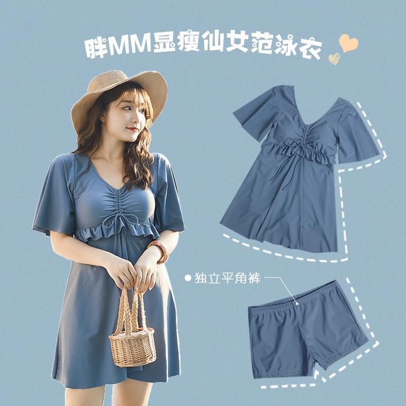 微胖女孩大码连衣裙式连体泳衣女