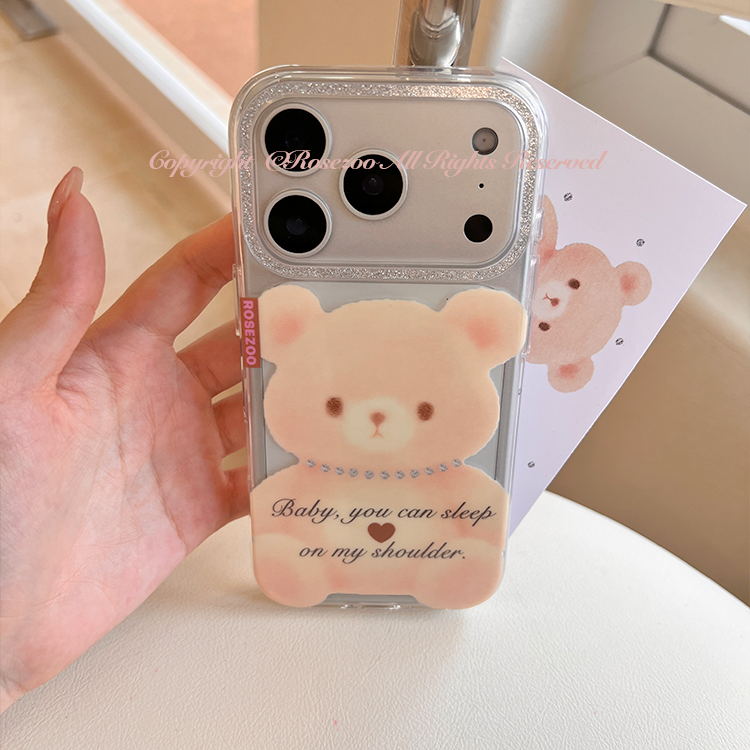 玫瑰动物园奶油小熊闪闪适用于苹果17手机壳imd原创17pro透明可爱温柔小熊保护套17promax光面全包新款手机壳