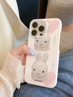 rosezoo原创兔子爱心适用苹果17promax白色手机壳iphone15/16promax韩国进口菲林手机壳硬壳