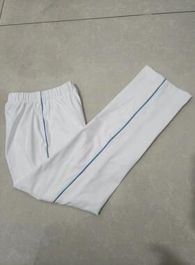 可定制四季款纯棉中小学校服裤子白色加一根蓝细条休闲运动裤中性