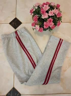 订做纯棉中小学生男女校服长裤浅灰色酒红条两道杠休闲运动校裤子