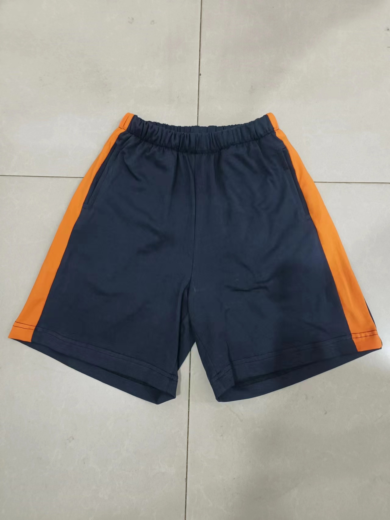 中高小学生藏蓝色加橘色宽杠校服短裤夏季薄款宽松休闲运动五分裤